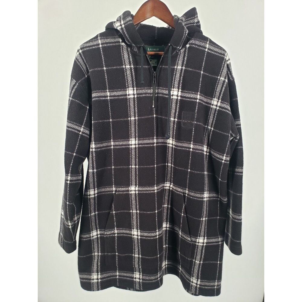 Lauren Ralph‎ Lauren 1/4 Zip Flannel Hoodie Womens Size M